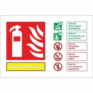 Self Adhesive Vinyl Wet Chemical Fire Extinguisher ID Sign - 150mm x 100mm