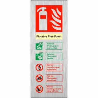 Brushed Aluminium (3mm) Wet Chemical Fire Extinguisher ID Sign - 150mm x 100mm