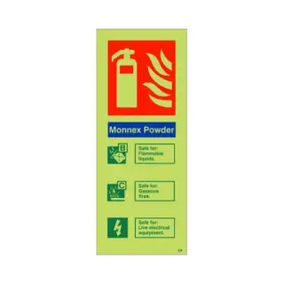 Photoluminescent (Glow in the Dark) Self Adhesive (Class C) Monnex Powder Fire Extinguisher ID Sign - 75mm x 200mm