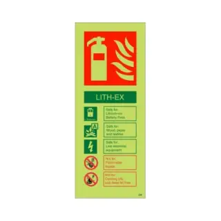Photoluminescent (Glow in the Dark) Self Adhesive (Class C) LITH-EX Fire Extinguisher ID Sign - 75mm x 200mm
