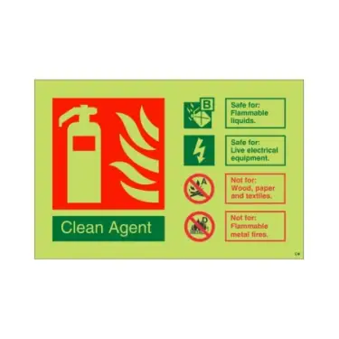 Click Here To Enlarge This Photo Of Photoluminescent (Glow in the Dark) Self Adhesive (Class C) Clean Agent Fire Extinguisher ID Sign - 150mm x 100mm
