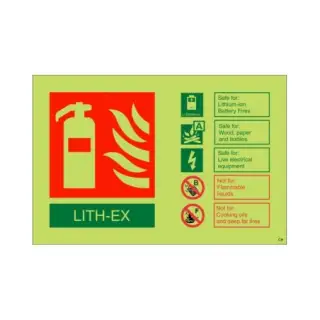 Photoluminescent (Glow in the Dark) Self Adhesive (Class C) LITH-EX Fire Extinguisher ID Sign - 150mm x 100mm