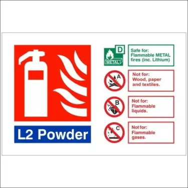 Click Here To Enlarge This Photo Of Rigid Plastic (1mm) L2 Powder Fire Extinguisher ID Sign - 150mm x 100mm