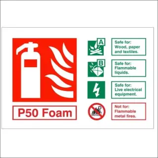 Self Adhesive Vinyl P50 Foam Fire Extinguisher ID Sign - 150mm x 100mm