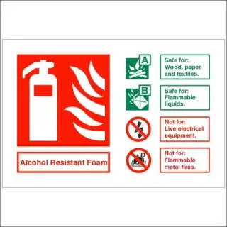 Self Adhesive Vinyl Alcohol Resistant Foam Fire Extinguisher ID Sign - 150mm x 100mm