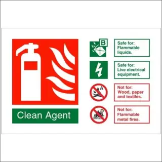 Self Adhesive Vinyl Clean Agent Fire Extinguisher ID Sign - 150mm x 100mm