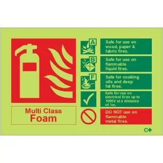 Photoluminescent (Glow in the Dark) Rigid Plastic (Class C) Multi Class Foam Sign - 150mm x 100mm