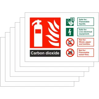 Rigid Plastic (1mm) 6-Pack Carbon Dioxide Fire Identification Signs - 150mm x 100mm