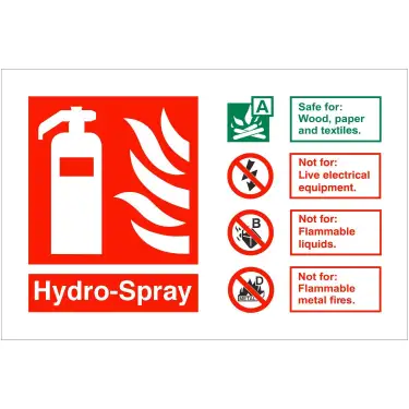 Click Here To Enlarge This Photo Of Self Adhesive Vinyl Hydro-Spray Fire Extinguisher Sign - 150mm x 100mm