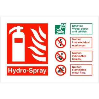 Self Adhesive Vinyl Hydro-Spray Fire Extinguisher Sign - 150mm x 100mm