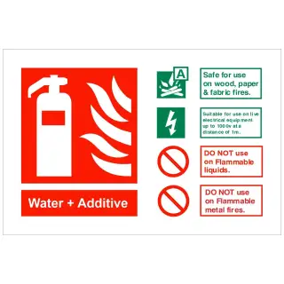 Self Adhesive Vinyl Water + Additive Fire Identification Sign - 150mm x 100mm