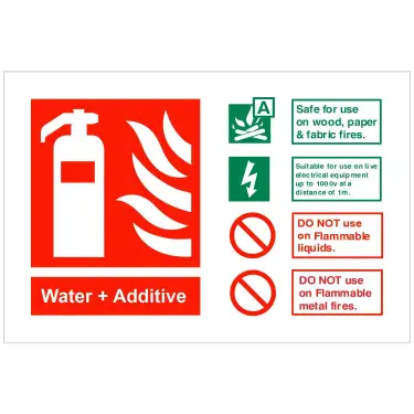Click Here To Enlarge This Photo Of Rigid Plastic (1mm) Water + Additive Fire Identification Sign - 150mm x 100mm