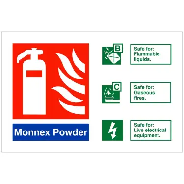 Click Here To Enlarge This Photo Of Self Adhesive Vinyl Monnex Powder Fire Identification Sign - 150mm x 100mm