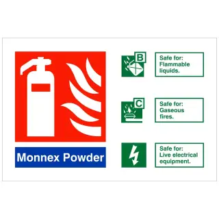 Self Adhesive Vinyl Monnex Powder Fire Identification Sign - 150mm x 100mm