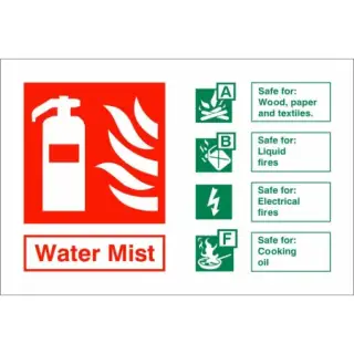 Self Adhesive Vinyl Water Mist Fire ID Sign - 150mm x 100mm