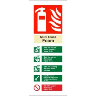 Self Adhesive Vinyl Multi Class Foam Fire ID Sign - 75mm x 200mm