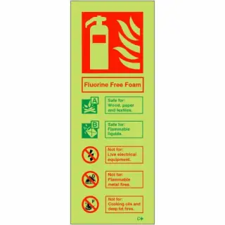 Photoluminescent (Glow in the Dark) Rigid Plastic (Class C) Fluorine Free Foam Fire Extinguisher ID Sign - 75mm x 200mm