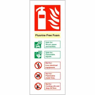 Self Adhesive Vinyl Fluorine Free Foam Fire Extinguisher ID Sign - 75mm x 200mm
