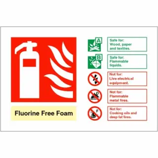 Self Adhesive Vinyl Fluorine Free Foam Fire Extinguisher ID Sign - 150mm x 100mm