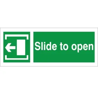 Self Adhesive Vinyl Slide To Open Arrow Left Instruction Sign - 300mm x 100mm