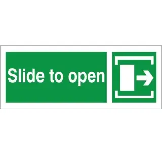 Self Adhesive Vinyl Slide To Open Arrow Right Instruction Sign - 300mm x 100mm