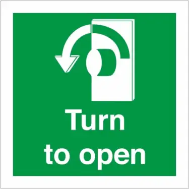 Click Here To Enlarge This Photo Of Self Adhesive Vinyl Turn To Open Anti Clockwise Instruction Sign - 100mm x 100mm