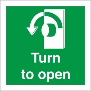 Self Adhesive Vinyl Turn To Open Anti Clockwise Instruction Sign - 100mm x 100mm