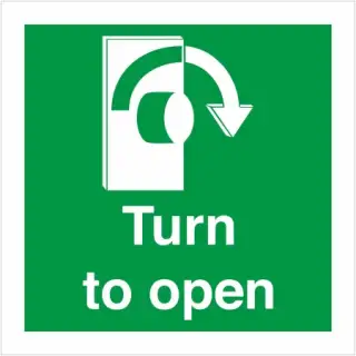 Rigid Plastic (1mm) Turn To Open Clockwise Instruction Sign - 100mm x 100mm