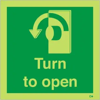 Photoluminescent (Glow in the Dark) Self Adhesive (Class C) Turn To Open Arow Left Sign - 100mm x 100mm