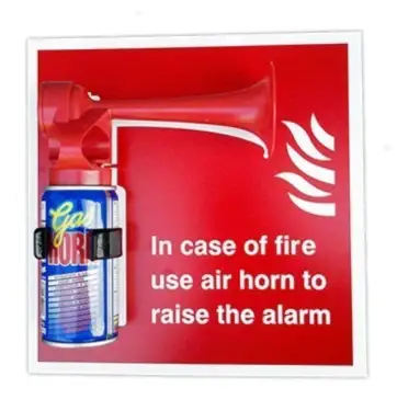 Click Here To Enlarge This Photo Of Rigid Plastic (1mm) In Case Of Fire use Air Horn To Raise The Alarm Sign (Horn Included) -
