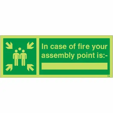 Click Here To Enlarge This Photo Of Photoluminescent (Glow in the Dark) Rigid Plastic (Class C) Your Assembly Point Is Sign - 300mm x 100mm