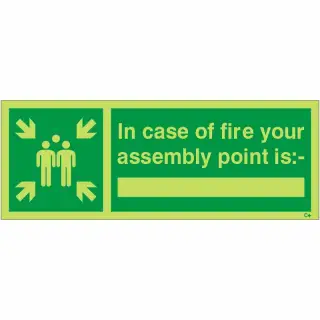 Photoluminescent (Glow in the Dark) Rigid Plastic (Class C) Your Assembly Point Is Sign - 300mm x 100mm
