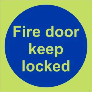 Photoluminescent (Glow in the Dark) Rigid Plastic (Class C) Fire Door Keep Locked Door Sign - 100mm x 100mm
