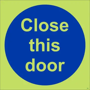 Click Here To Enlarge This Photo Of Photoluminescent (Glow in the Dark) Self Adhesive (Class C) Close This Door Sign - 100mm x 100mm