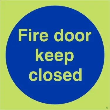 Click Here To Enlarge This Photo Of Photoluminescent (Glow in the Dark) Self Adhesive (Class C) Fire Door Keep Closed Door Sign - 100mm x 100mm
