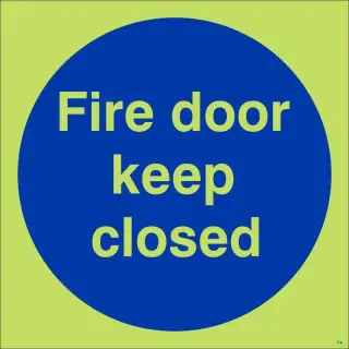 Photoluminescent (Glow in the Dark) Self Adhesive (Class C) Fire Door Keep Closed Door Sign - 100mm x 100mm