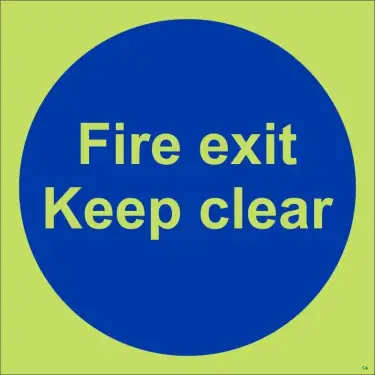 Click Here To Enlarge This Photo Of Photoluminescent (Glow in the Dark) Rigid Plastic (Class C) Fire Exit Keep Clear Door Sign