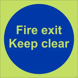 Photoluminescent (Glow in the Dark) Self Adhesive (Class C) Fire Exit Keep Clear Door Sign
