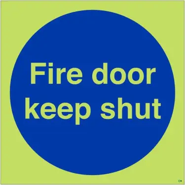 Click Here To Enlarge This Photo Of Photoluminescent (Glow in the Dark) Self Adhesive (Class C) Fire Door Keep Shut Door Sign - 100mm x 100mm