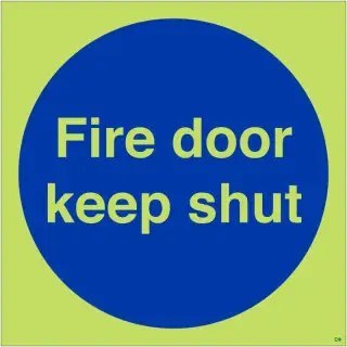 Photoluminescent (Glow in the Dark) Self Adhesive (Class C) Fire Door Keep Shut Door Sign - 100mm x 100mm