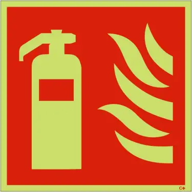 Click Here To Enlarge This Photo Of Photoluminescent (Glow in the Dark) Self Adhesive (Class C) Fire Extinguisher Symbol Sign