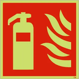 Photoluminescent (Glow in the Dark) Self Adhesive (Class C) Fire Extinguisher Symbol Sign