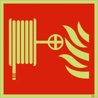 Photoluminescent (Glow in the Dark) Self Adhesive (Class C) Fire Hose Reel Symbol Sign