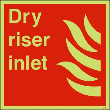 Click Here To Enlarge This Photo Of Photoluminescent (Glow in the Dark) Rigid Plastic (Class C) Dry Riser Inlet Sign - 200mm x 200mm