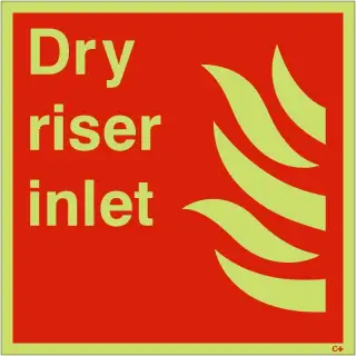 Photoluminescent (Glow in the Dark) Rigid Plastic (Class C) Dry Riser Inlet Sign - 200mm x 200mm