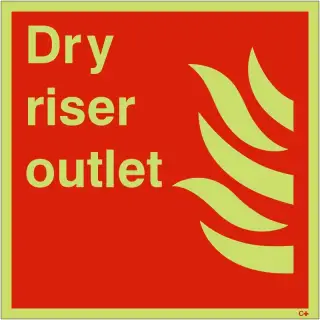 Photoluminescent (Glow in the Dark) Rigid Plastic (Class C) Dry Riser Outlet Sign - 200mm x 200mm