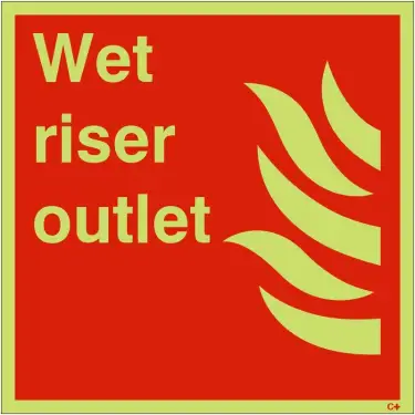 Click Here To Enlarge This Photo Of Photoluminescent (Glow in the Dark) Rigid Plastic (Class C) Wet Riser Outlet Sign - 200mm x 200mm