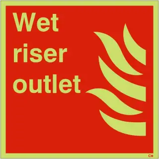 Photoluminescent (Glow in the Dark) Rigid Plastic (Class C) Wet Riser Outlet Sign - 200mm x 200mm