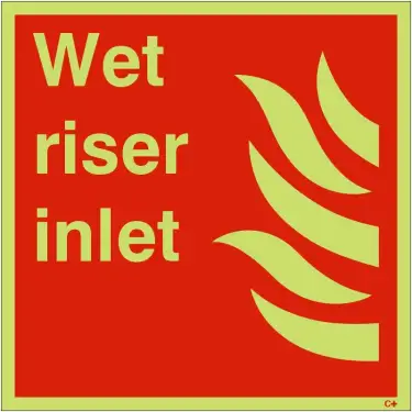 Click Here To Enlarge This Photo Of Photoluminescent (Glow in the Dark) Rigid Plastic (Class C) Wet Riser Inlet Sign - 200mm x 200mm