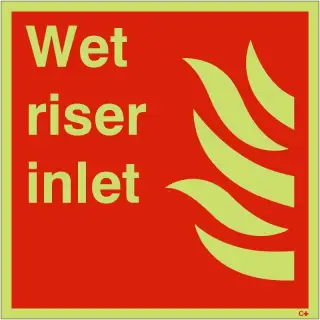 Photoluminescent (Glow in the Dark) Rigid Plastic (Class C) Wet Riser Inlet Sign - 200mm x 200mm